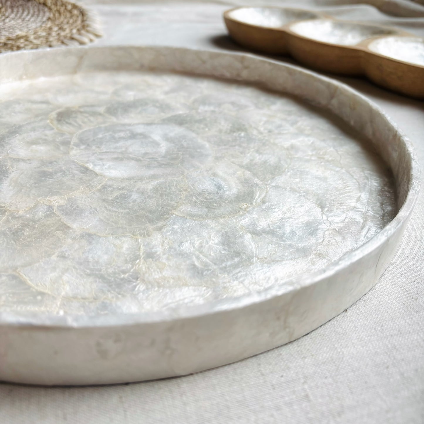 Dienblad Rond van Capiz schelpen