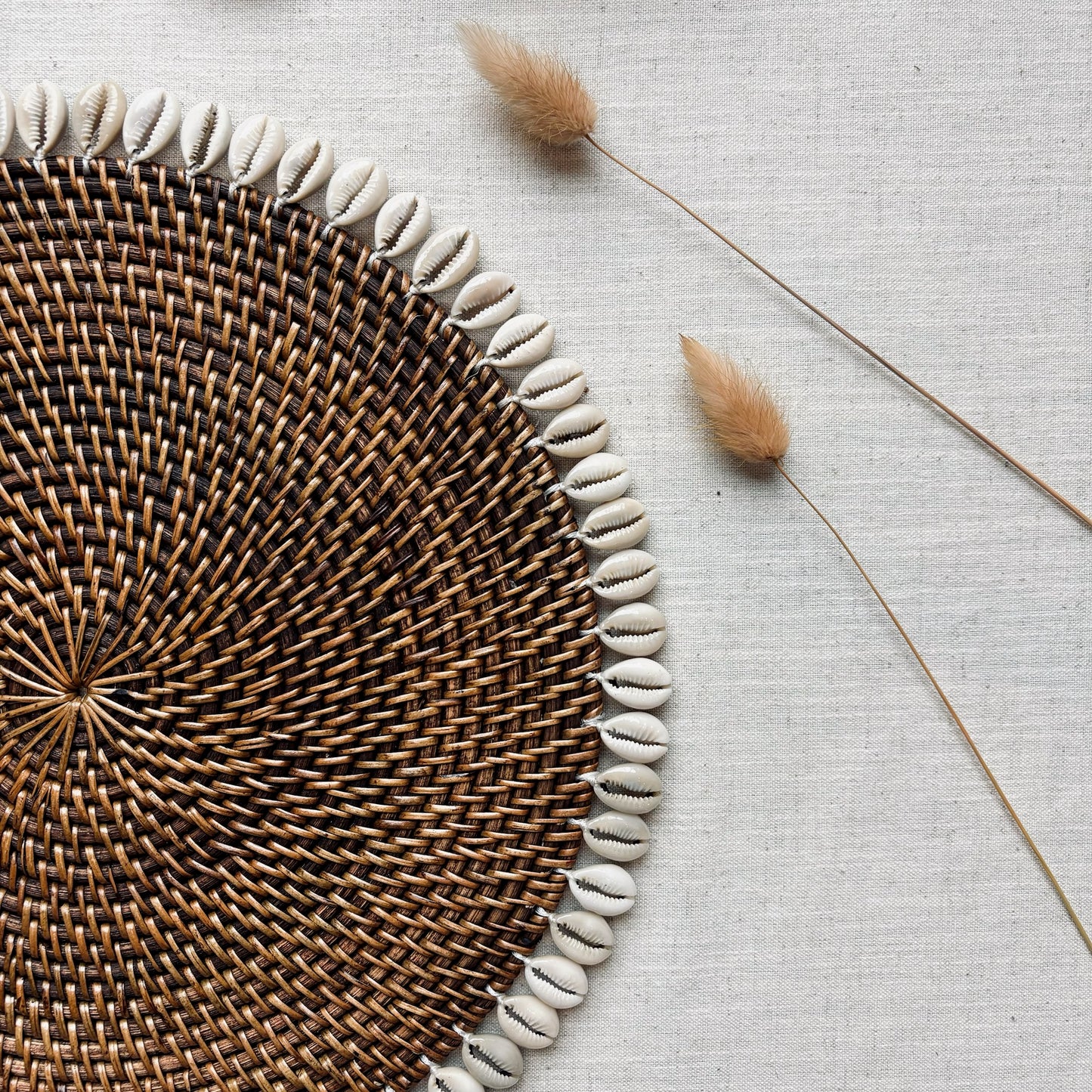 Rotan Placemat met Schelpen - Bruin