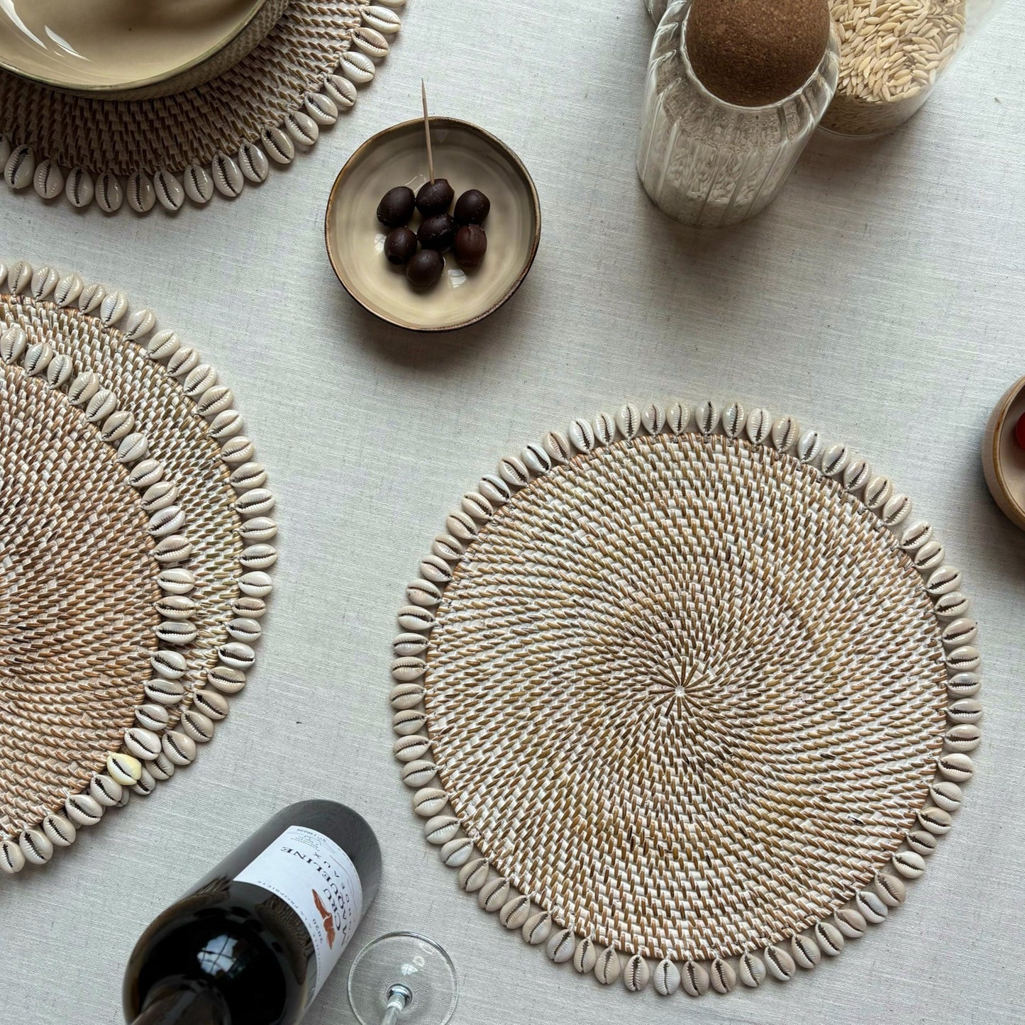 Rotan Placemat met Schelpen - Whitewash
