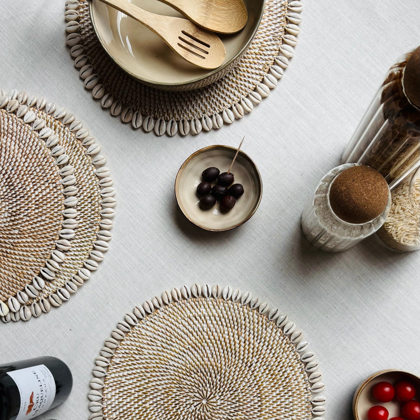 Rotan Placemat met Schelpen - Whitewash