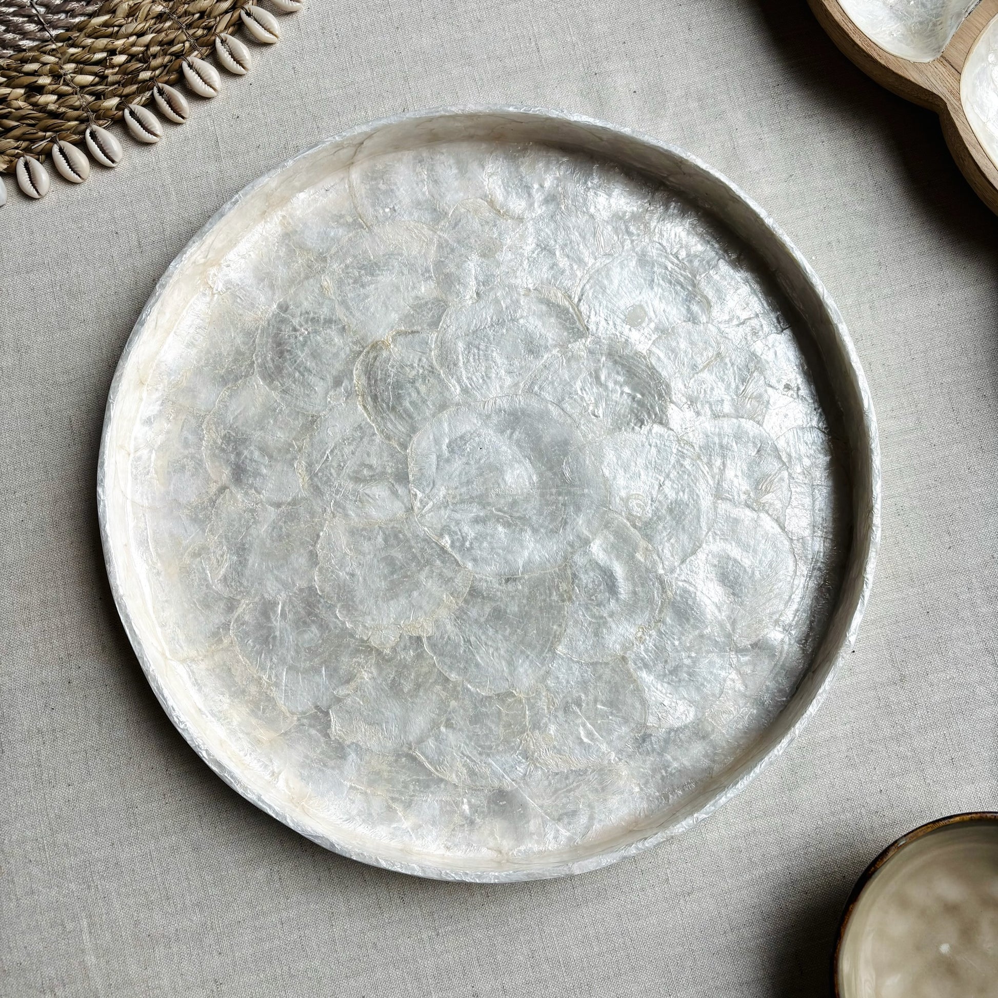 Dienblad Rond van Capiz schelpen