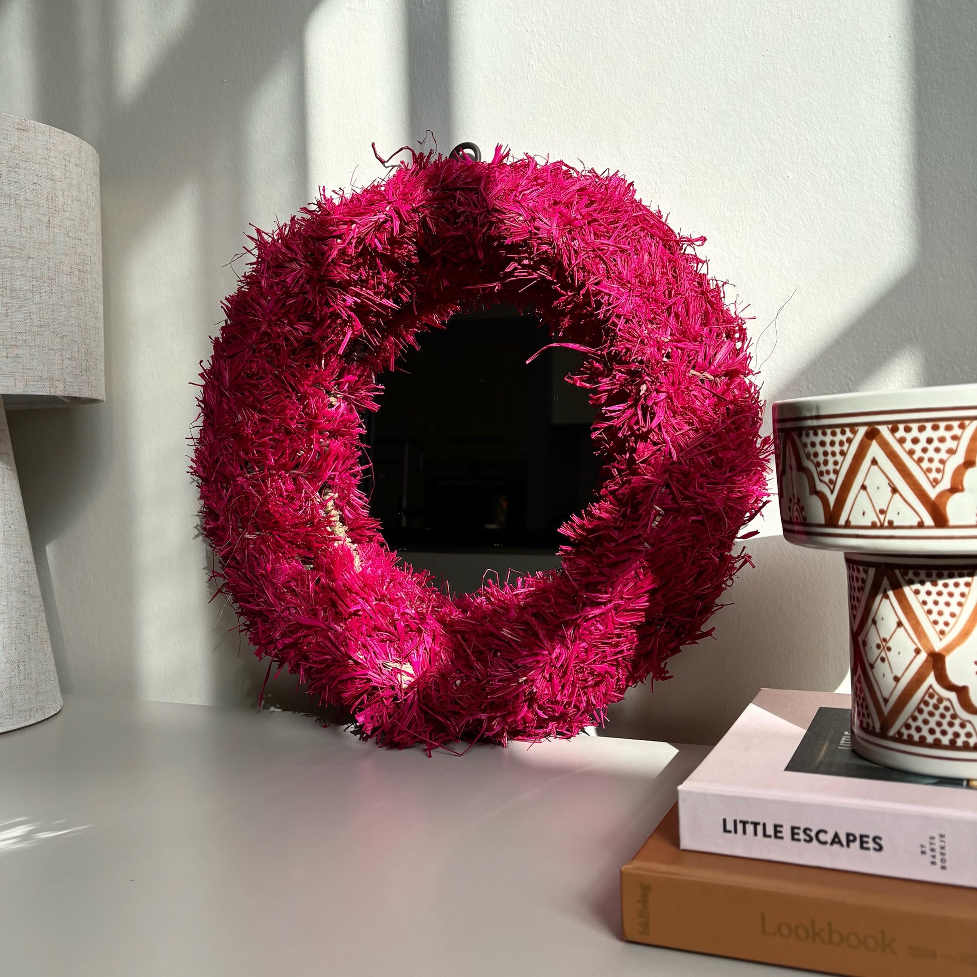 Fringe Spiegel Rond - Fuchsia Roze