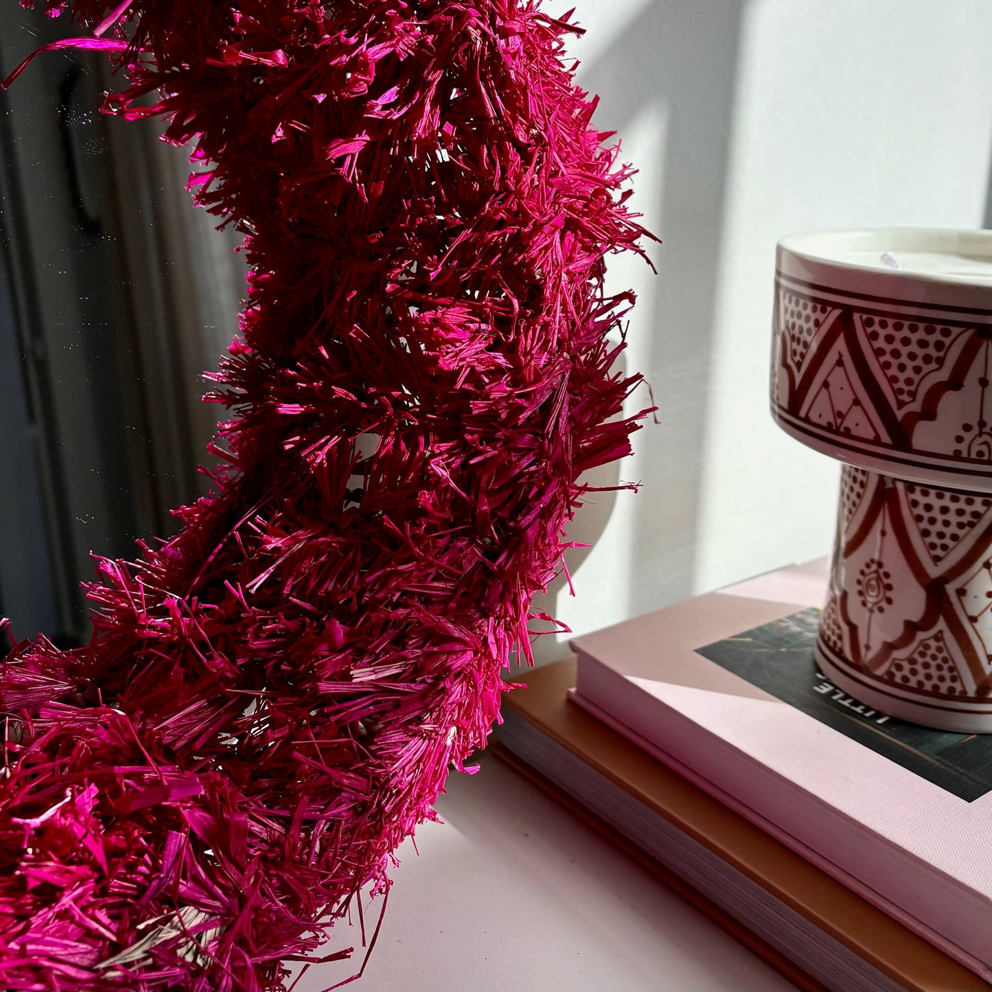 Fringe Spiegel Rond - Fuchsia Roze