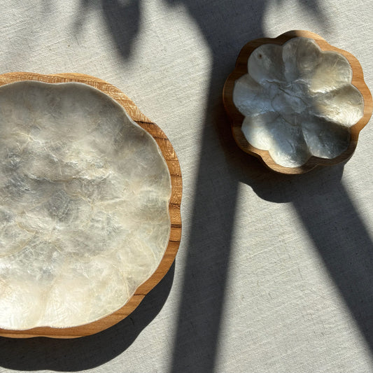 Houten Schaaltje ingelegd met Capiz schelpen - Bloem