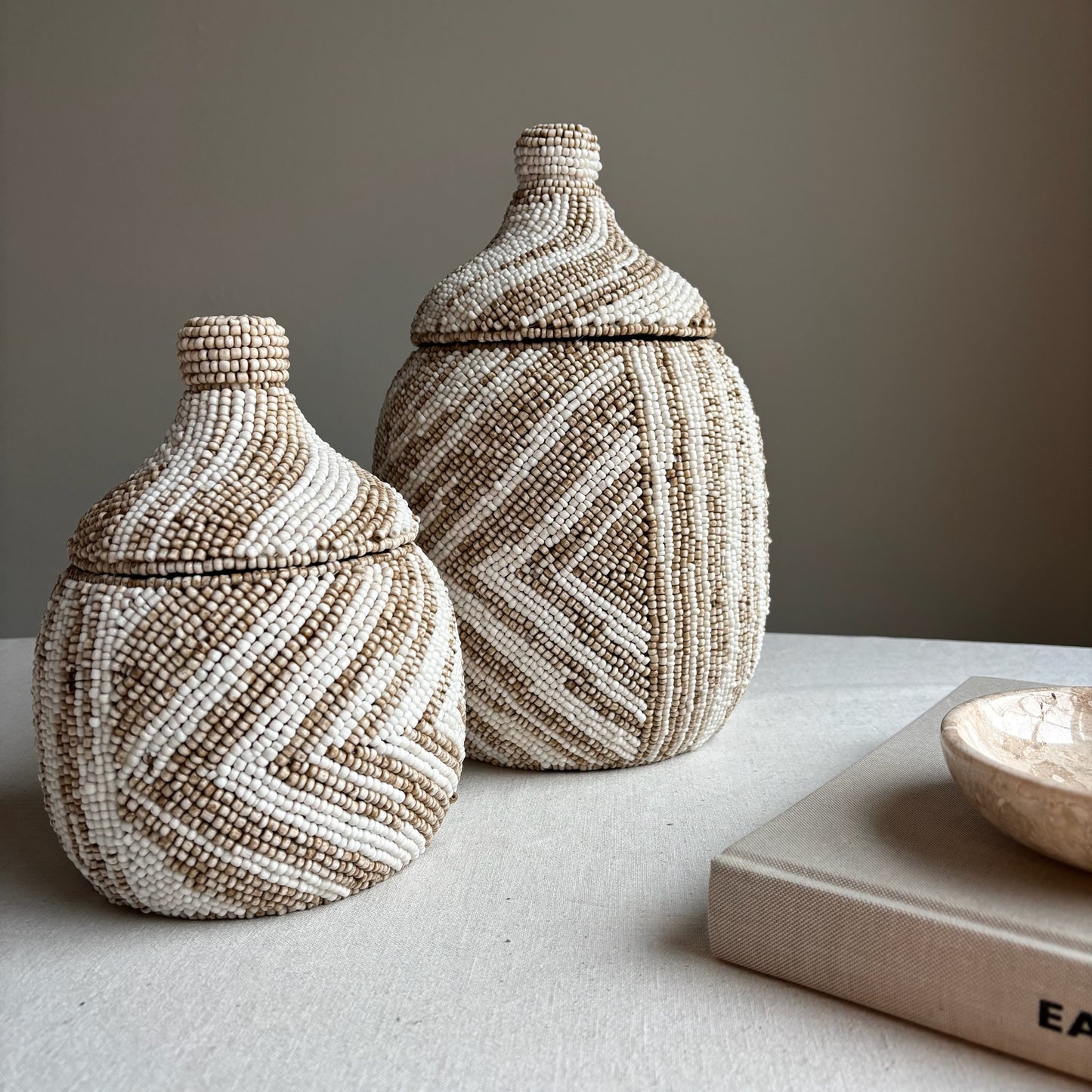 Kralenpot Cara - Wit/Beige