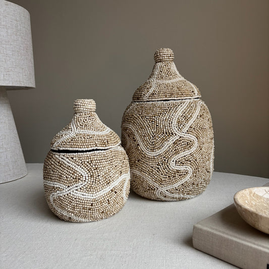 Kralenpot Fien - Wit/Beige