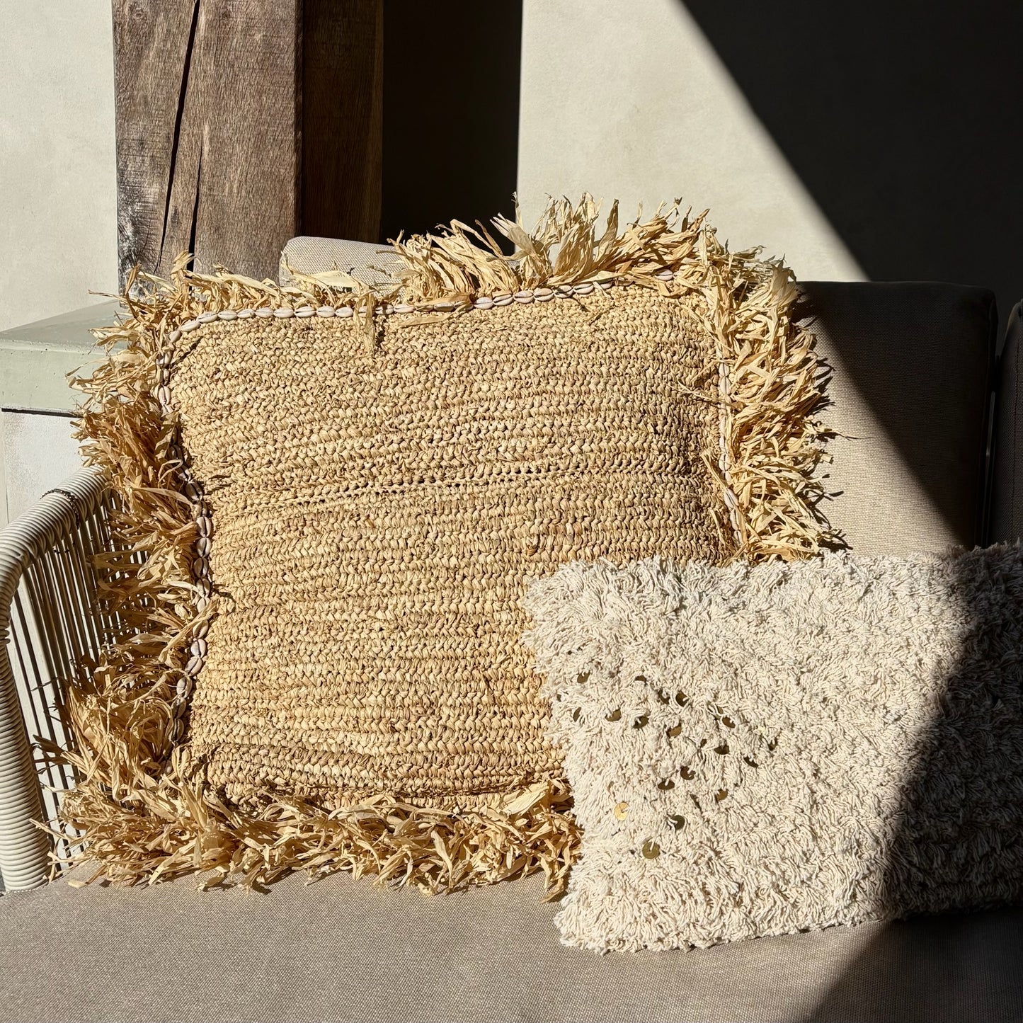 Kussenhoes met Franjes en schelpen Jolie - Vierkant