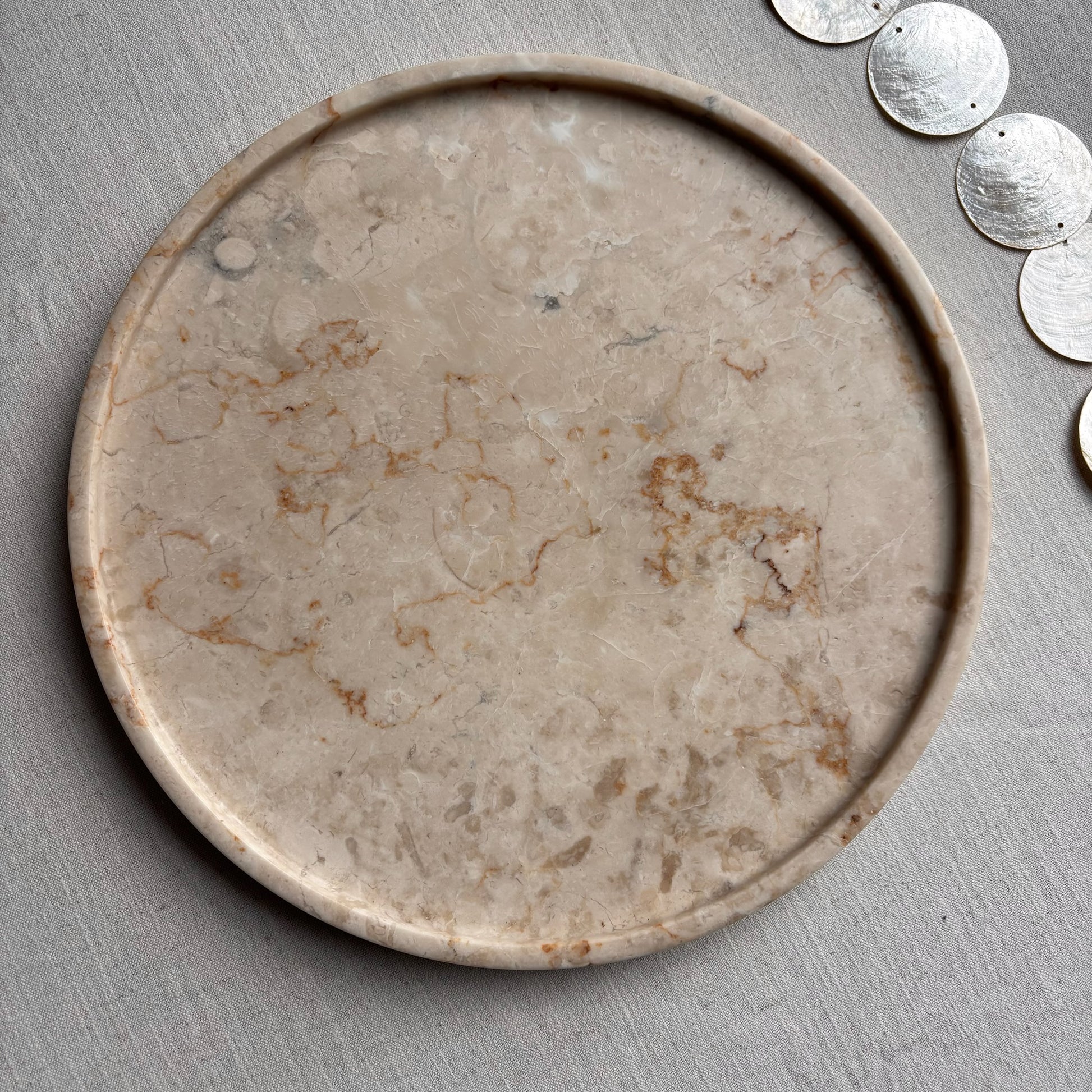 Marmer Dienblad Rond Beige
