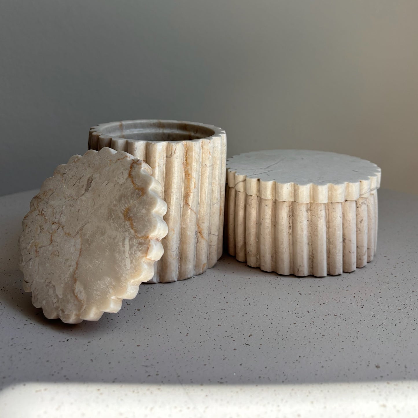 Marmer Potje met Deksel Beige