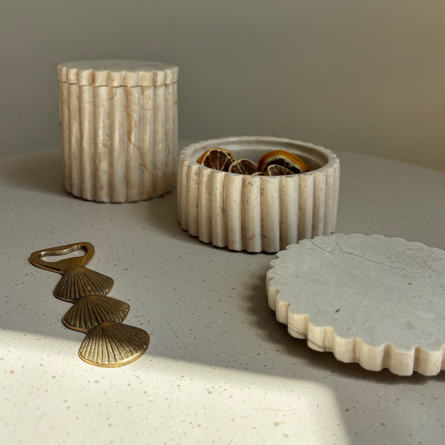 Marmer Potje met Deksel Beige