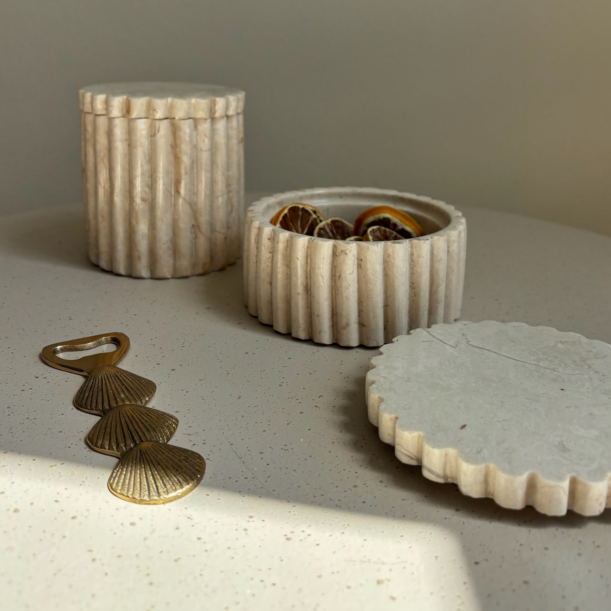 Marmer Potje met Deksel Beige