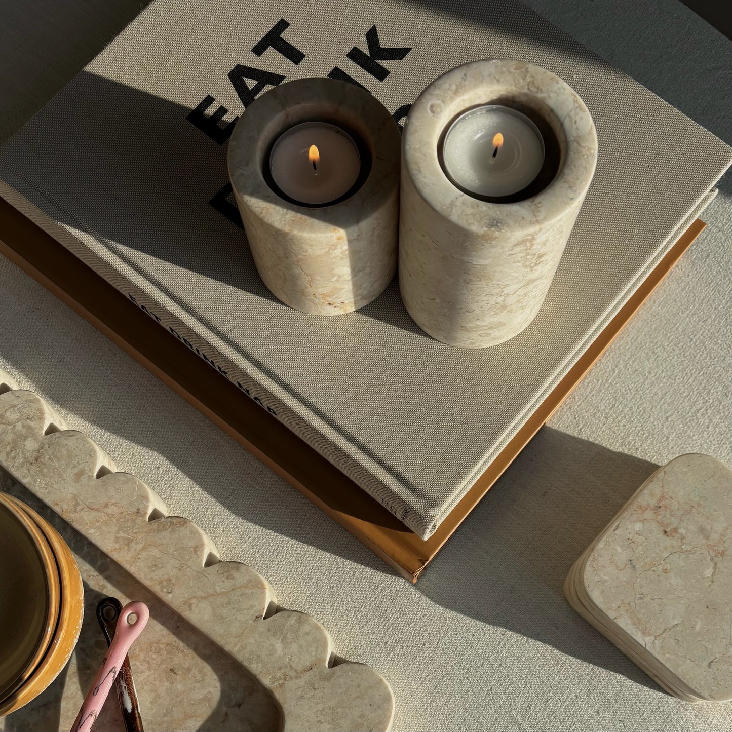 Marmer Waxinelichthouder Beige