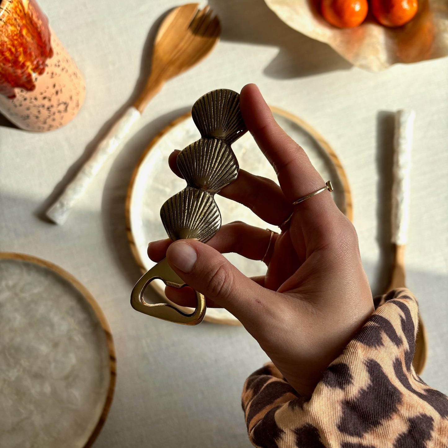 Messing Flesopener Schelp