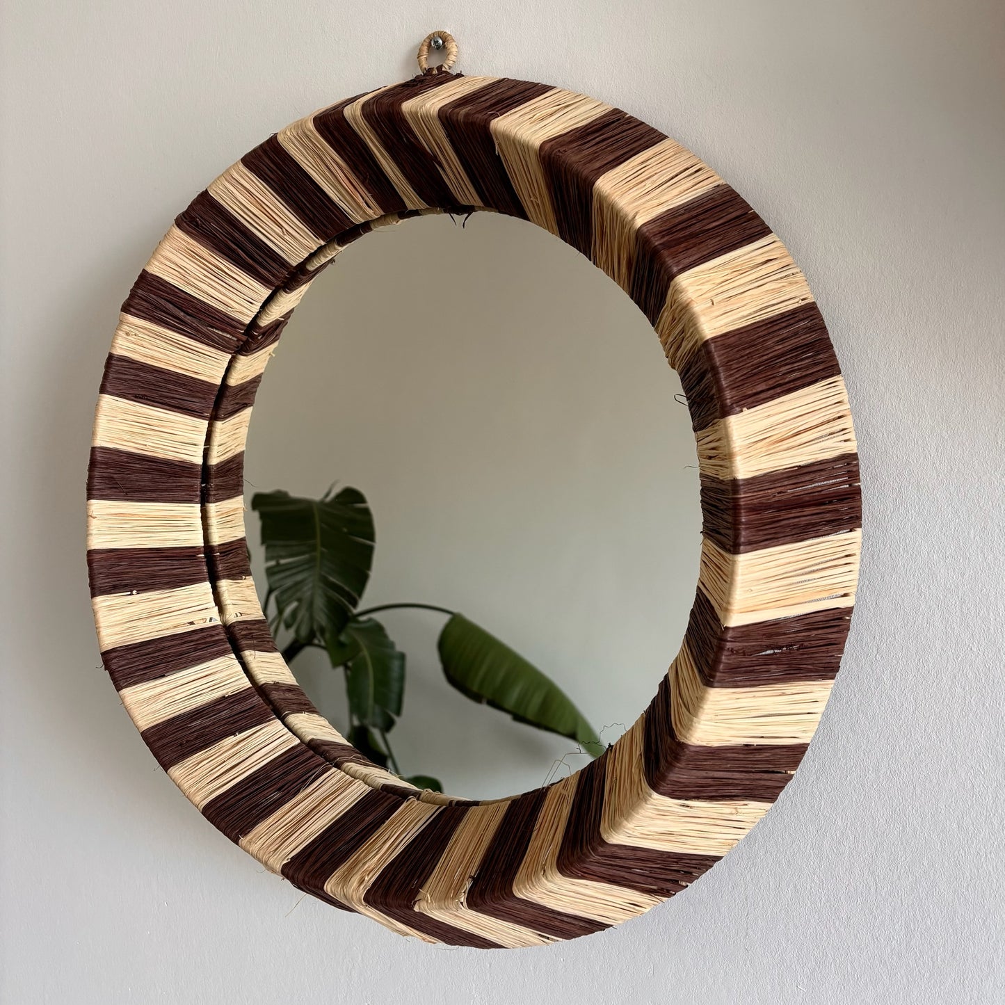 Raffia Spiegel Rond - Bruin / Naturel