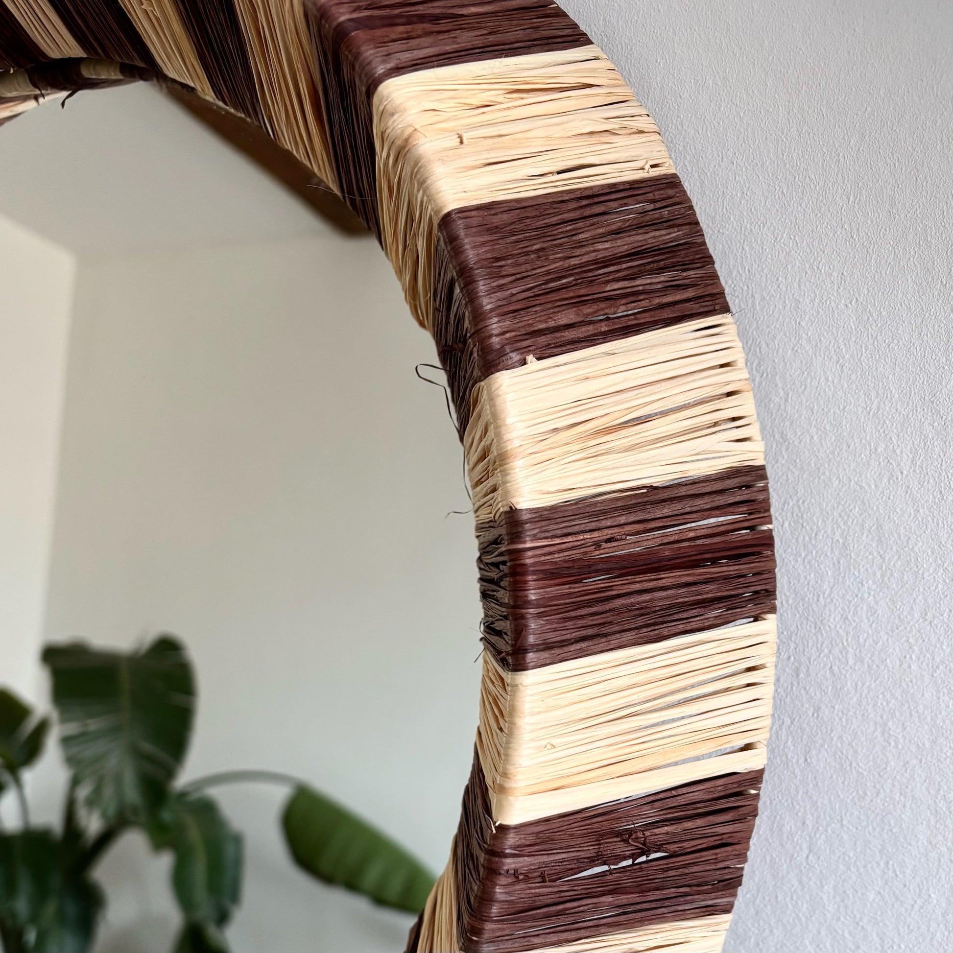 Raffia Spiegel Rond - Bruin / Naturel