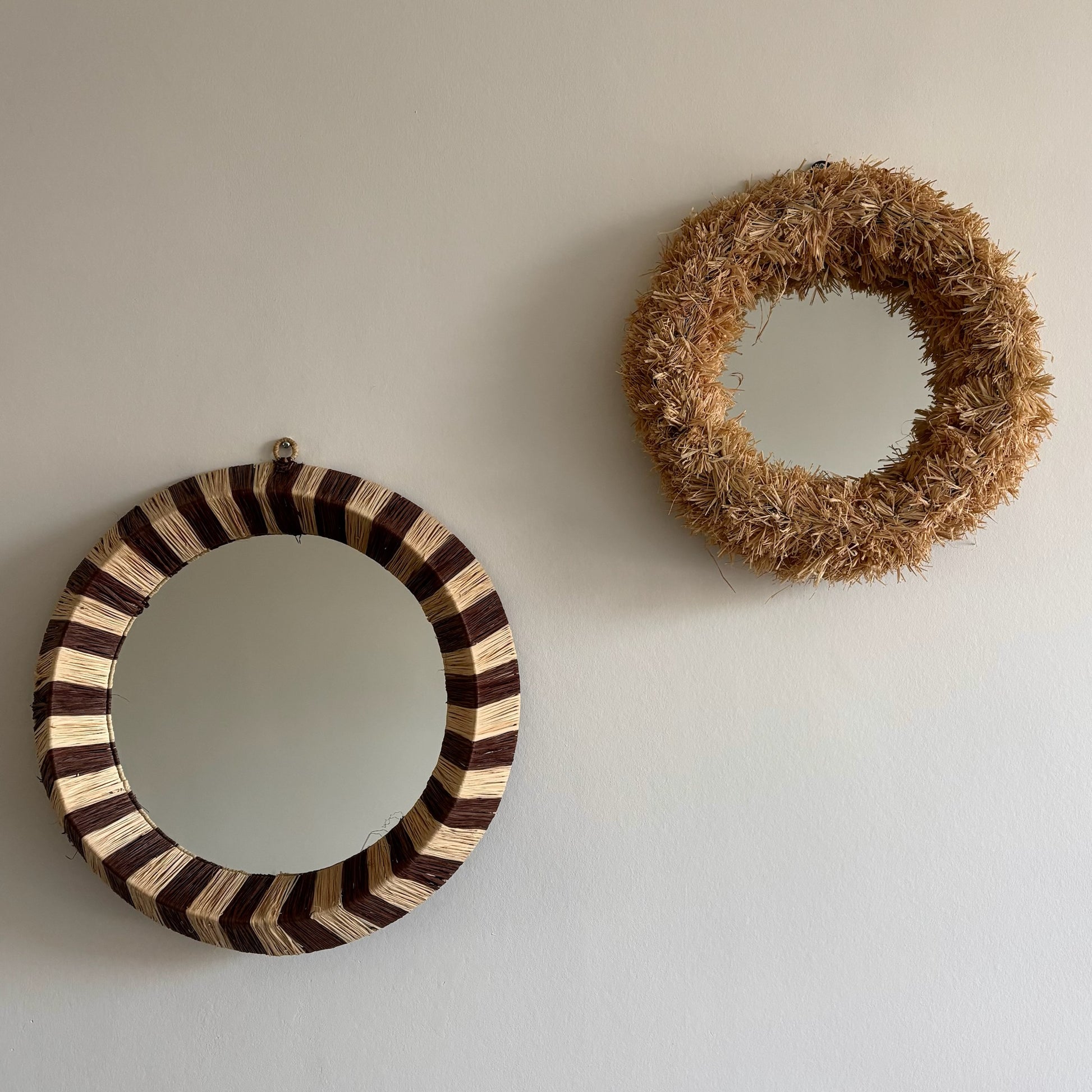 Raffia Spiegel Rond - Bruin / Naturel