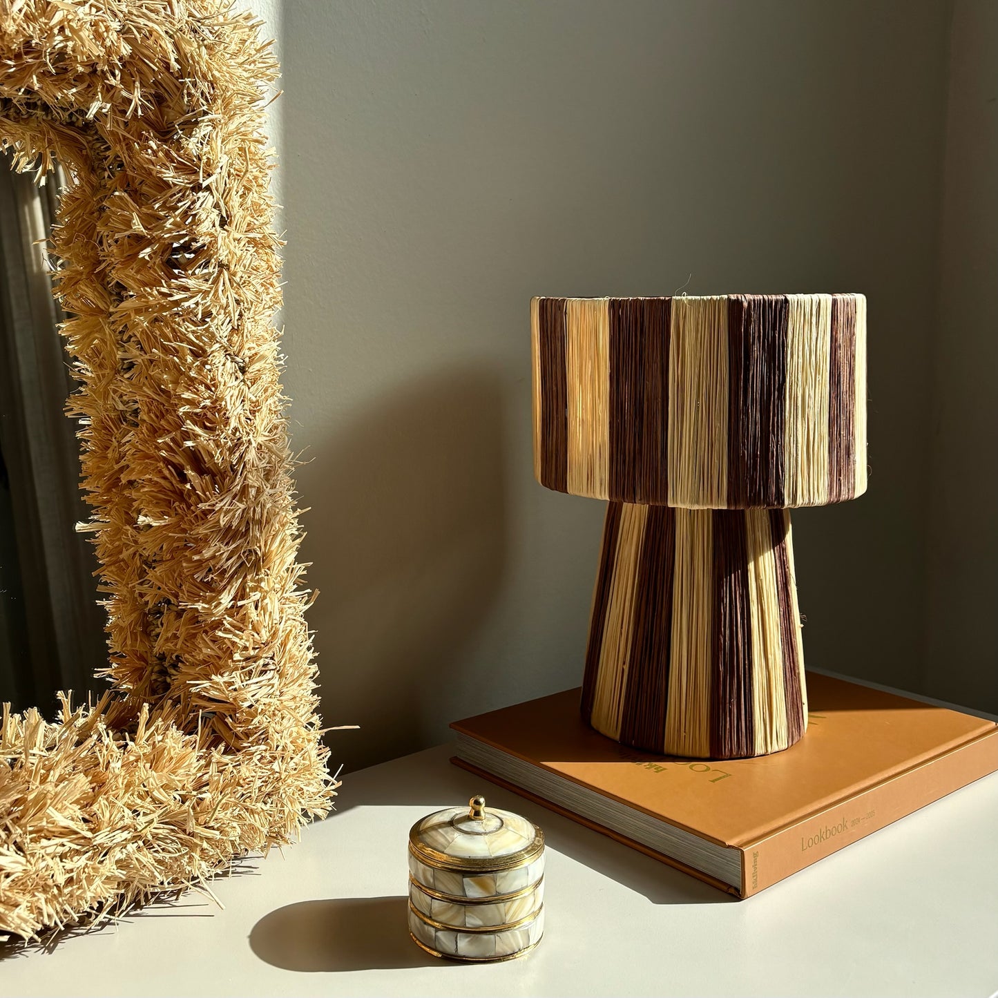 Raffia Tafellamp Bruin / Naturel