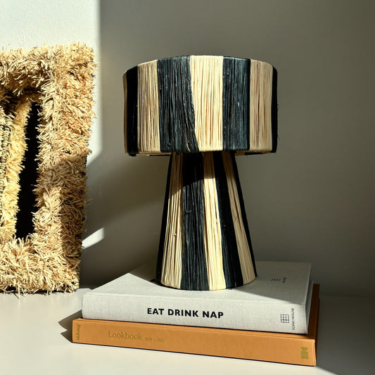 Raffia Tafellamp Zwart / Naturel