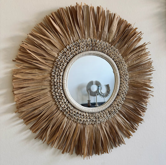 Ronde Wanddecoratie met Spiegel Raffia Ø50cm