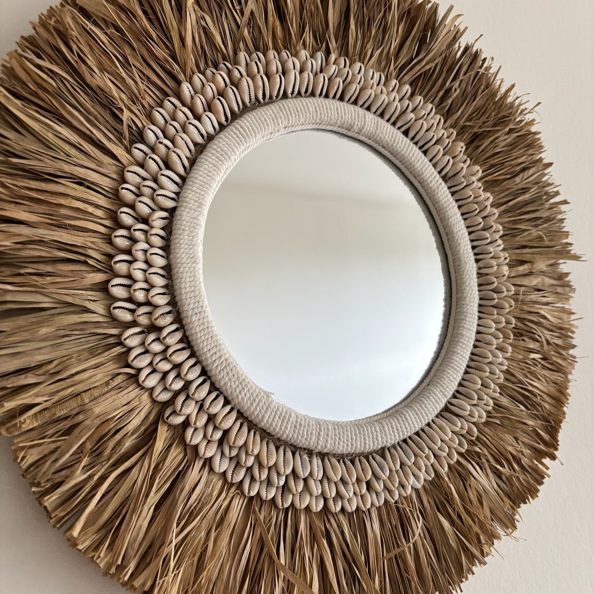 Ronde Wanddecoratie met Spiegel Raffia