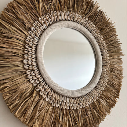 Ronde Wanddecoratie met Spiegel Raffia