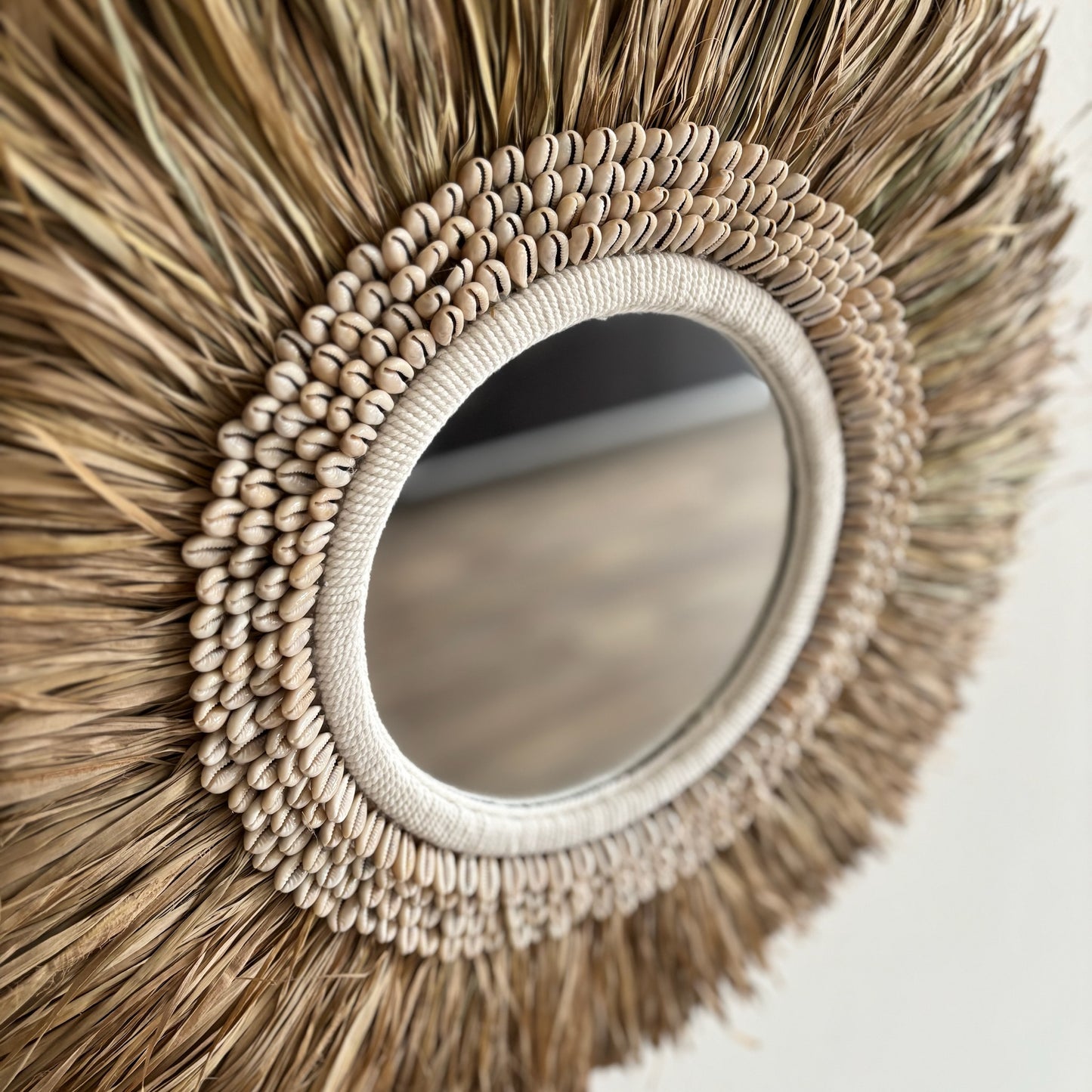 Ronde Wanddecoratie met Spiegel Raffia