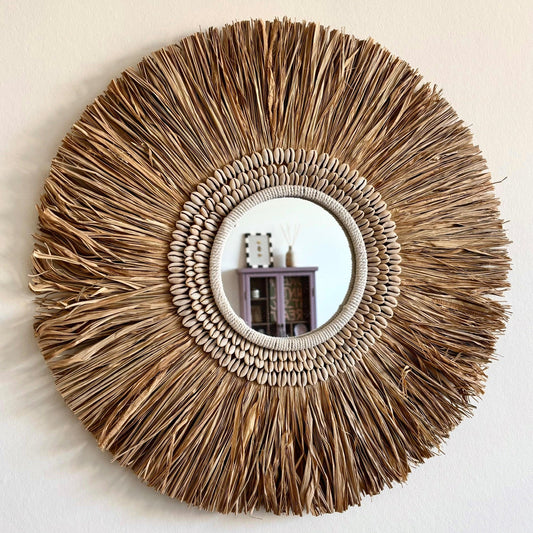 Ronde Wanddecoratie met Spiegel Raffia