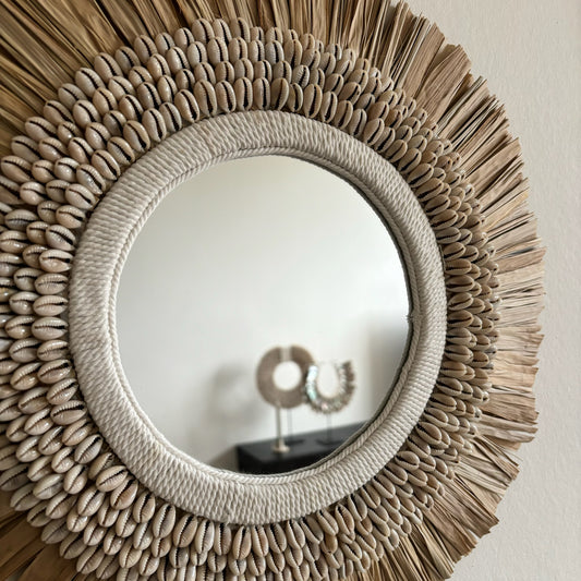 Ronde Wanddecoratie met Spiegel Raffia