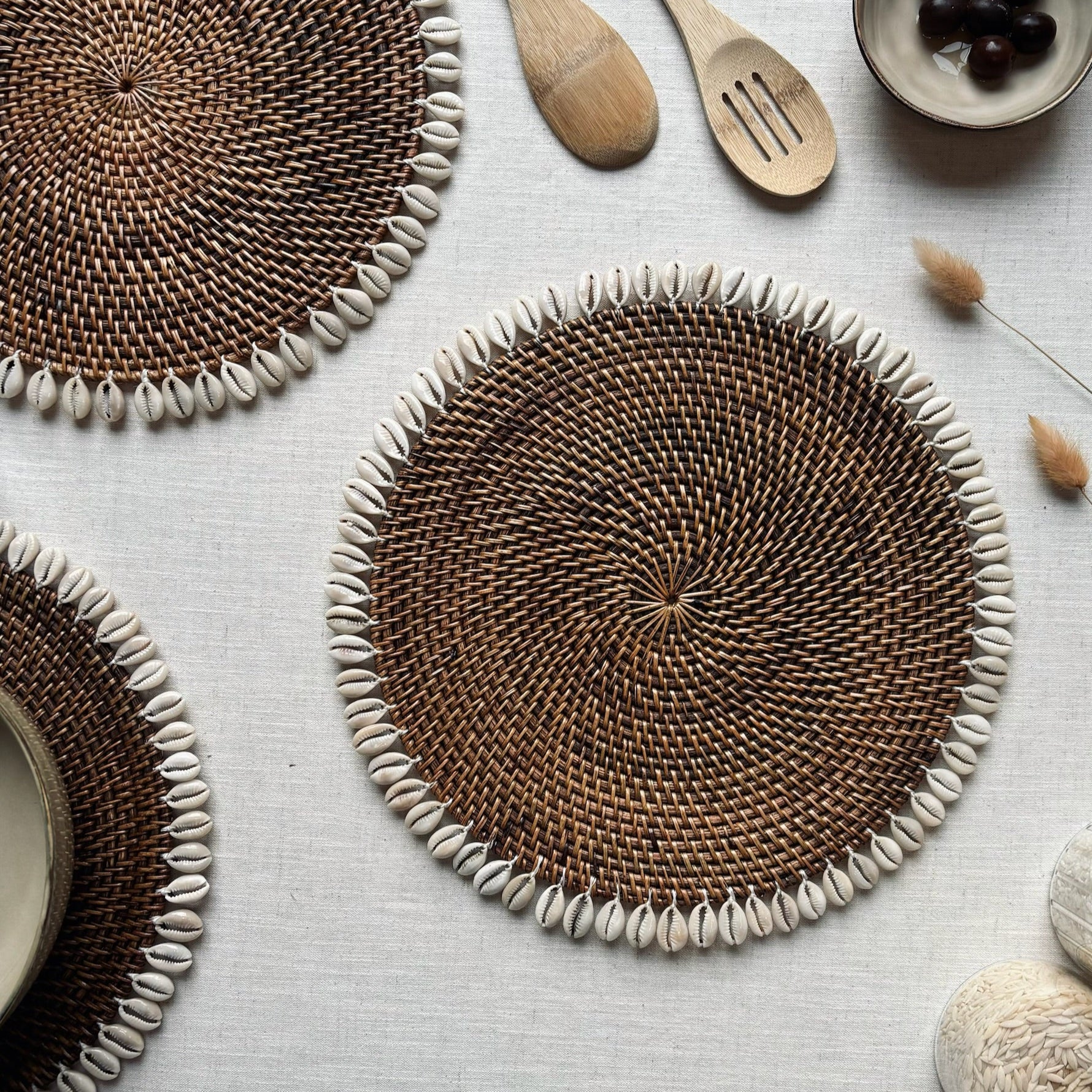 Rotan Placemat met Schelpen - Bruin