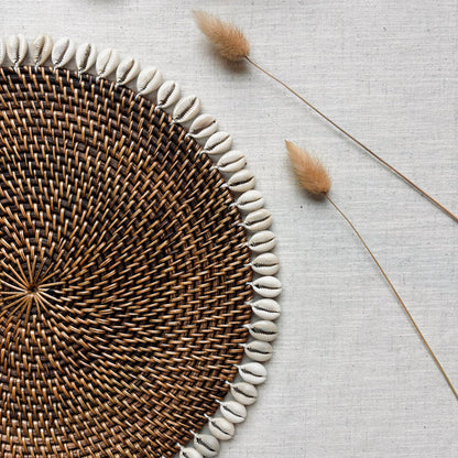 Rotan Placemat met Schelpen - Bruin